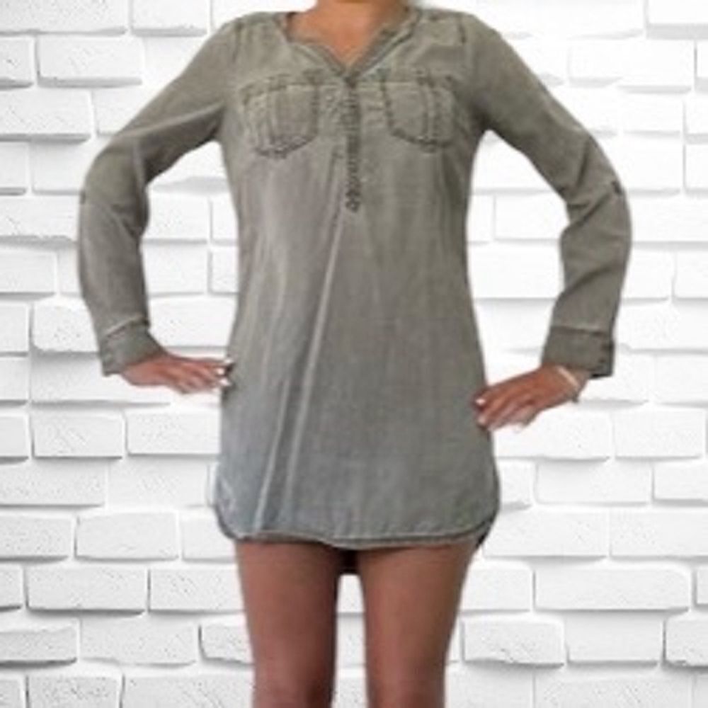 Express Women’s Size Small Roll Tab Long Sleeved Distressed Faded Mini Dress